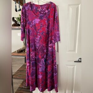 Soft Surroundings Santiago pink purple floral 3/4 sleeve jersey knit maxi dress